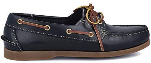 PAYMA - Chaussures Bateau Homme en Cuir Spécial Seahorse Huilé. 2 Oeillets Lacet Classique Docksides. Semelle en Caoutchouc. Coleur Bleu. Taille 44