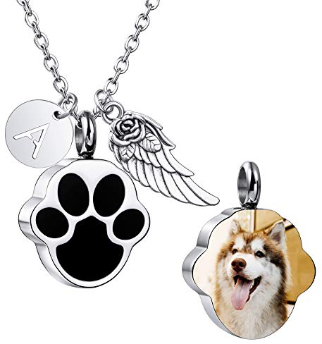MeMeDIY Personnalisé Cœur Empreinte de Patte Cendres Urne Pendentif Collier Coutume Nom/Photo/Date pour Femme Homme Animal de Compagnie Amoureux Mémorial Souvenir D'animal de Compagnie -B1-2