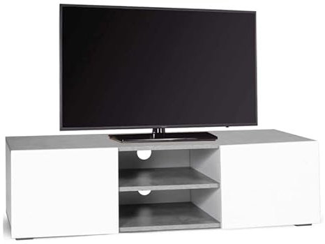 IDMarket – Mueble TV 113 cm ELI efecto hormigón puertas blancas