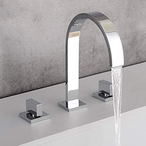 Robinet Lavabo 3 Trous Laiton Chaud et Froid Double Poignée Type Fendu Mitigeur Lavabo Facile À Installer-Chrome