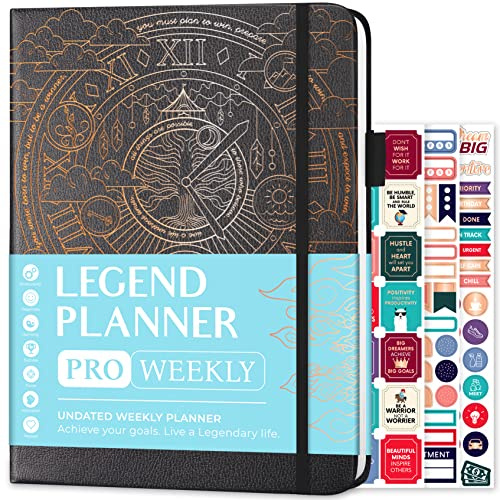 Legend Planner PRO Weekly & Monthly, Large Undated, 18x25.5, Mystic Grey | Goal & time management, to-do list, daily habit tracker, stickers, 120gsm paper, for women, men & enterpreneurs