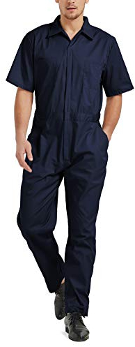 TOPTIE Men's Short-Sleeve Work Coverall Lightweight with Elastic Waist, Navy Coverall