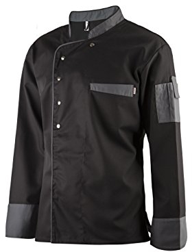 Clinotest Kochjacke, Bäckerjacke, langarm mit Druckknopfverschluss, in der Farbe Black, Modern Style (XL)