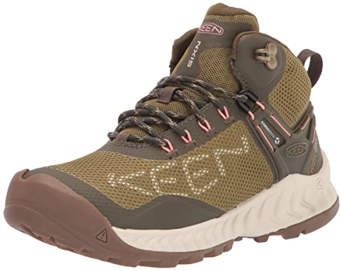 KEEN Women's NXIS Evo Mid Waterproof Hiking Boots, Olive Drab/Birch, 40.5 EU