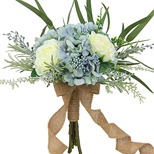 LESING Bouquet da sposa con rose artificiali, realizzato a mano, romantico, bouquet da sposa per damigella d'onore con fiori (bouquet, blu ortange)