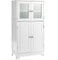 COSTWAY Armario del Baño con 4 Puertas, Armario con Puertas de Vidrio, Despenda de Madera para Cocina con Repisas Regulables, Organizador Multiuso para Casa Salón Oficina