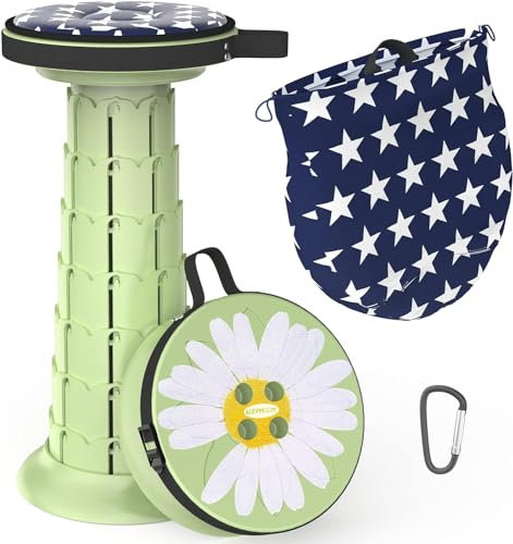 ALEVMOOM Portable Collapsible Stool with Cushion Telescopic Stool with Painting Retractable Folding Stool Sturdy Capacity 440Ibs, Camping Stool for Outdoor Hiking Garden BBQ with Carabiner, Bag
