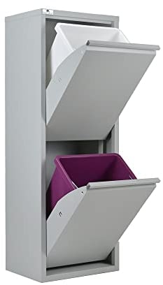 Contenedor de reciclaje | EcoPatty | Separación de residuos | Gabinete de metal | Ahorro de espacio | Interior, exterior | 2 compartimentos | 2 cubos | 30 litros | Ya montado | Gris