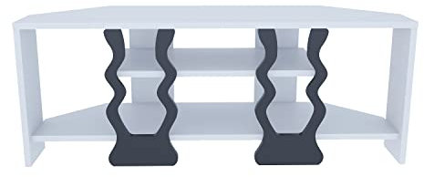 DECOROTIKA - Meuble TV d'angle Firal avec étagères Ouvertes pour Rangement multimédia et Divertissement (Blanc et Noir)