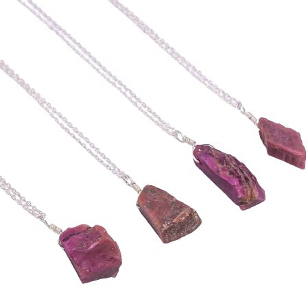 Gemkora Natural Raw Ruby Crystals Pendant Necklace Energy Gemstone Healing Crystals, Birthstone, Gift for her, 925 Sterling Silver Jewelry 18 inch A+ Quality