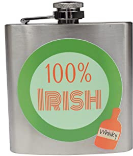 100% Irish Whisky – Fun Stainless Steel 6oz Hipflask (Hip-Irish)