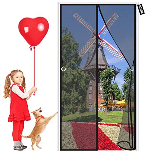 moustiquaire porte camping car 75x225cm Magnétique Fermeture Automatique Rideau Porte Anti insectes, Installation Facile Sans Outils, pour Couloirs Portes Patio - Noir A