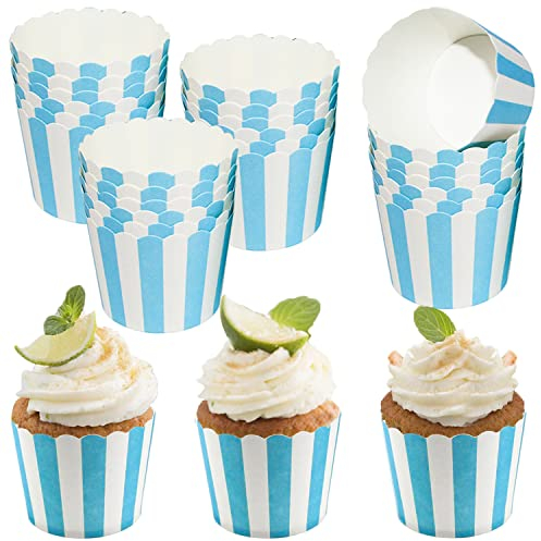 Papel Cupcakes Moldes de Papel para Magdalenas Copa de Horneado 50 Piezas para Reuniones Familiares Fiesta De Cumpleaños Fiesta De Bodas(Azul Claro)