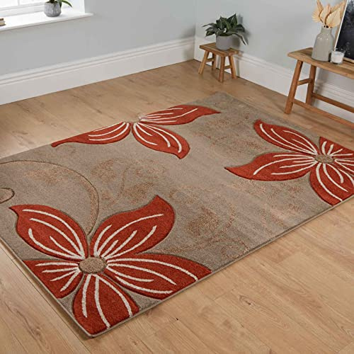Rugs 4 Sale Vogue Beige 1.4cm Thick Pile Modern Area Rug Living Room, Bedroom, Office And Home Decor l Ideal For Kids Room, Dining Hall, Indoor/Outdoor Carpet Mat (Beige/Terracotta-200x290cm)