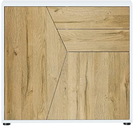 Vladon Sideboard Benny, Made in Germany, Kommode mit 2 Türen und 2 Schubladen, Weiß matt/Eiche Natur (79 x 74 x 36 cm)