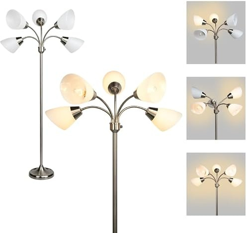 FIRVRE Klassische Stehlampe Wohnzimmer, Leselampe Wohnzimmer Industrial Style, Schmale Stehlampe Vintage mit 5 Flammig für Büro Schlafzimmer Sofa Studio