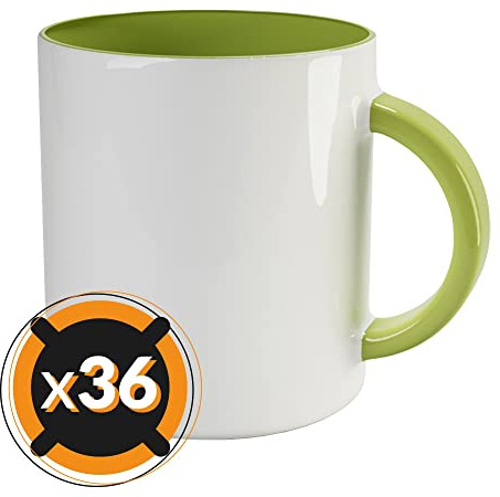 PixColor - 36 tazze a sublimazione in ceramica bianca con interno verde chiaro | capacità 350 ml (11 oz) | AAA | Lavabile in lavastoviglie e utilizzabile nel microonde