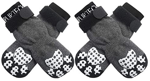 PUPTECK 2 Paar Doppelseitige Anti-Rutsch Hundesocken mit verstellbaren Riemen für den Innenbereich - Hundeschuhe Pfotenschutz Sommer Haustierpfoten Schutz Traktion Kontrolle Socken auf Hartholzboden