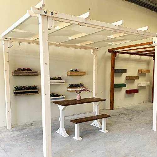 Pergola parasole in legno massello con telo ad onda impermeabile 3X3 col. NATURALE (Telo Bianco)