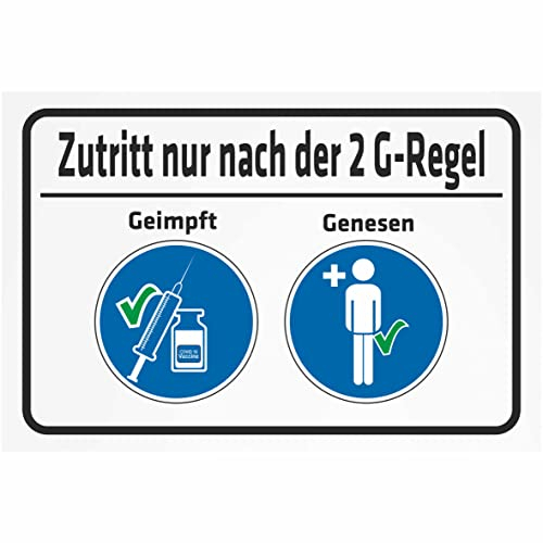 INDIGOS UG - Aufkleber - Sicherheit - Zutritt nur nach der 2 G - Regel - geimpft, genesen - 600x400 mm - Hotel, Firma, Schutz, Kita, Arzt, Praxis, Wohnung