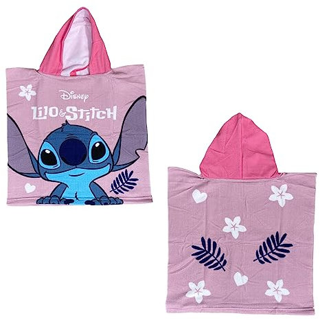 cartoon Poncho Sea Peignoir en microcoton, plage, piscine, 50 x 100 cm (Stitch, Rose), Taille unique (2023LILG015)