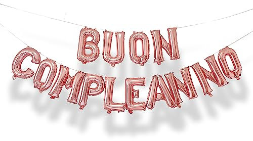 Ponmoo Foil Palloncini Buon Compleanno Banner Kit - Oro Rosa, Festa Decorazioni di Scritta Palloncino Happy Birthday in Italiano