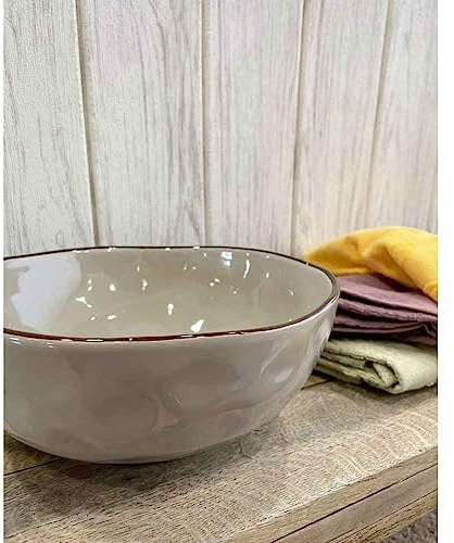 Home Arredo Casa Saladier en Stoneware Colorfull effet martelé avec bordure marron Ø20 x h10 cm - Beige