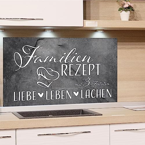GRAZDesign Spritzschutz Küchenrückwand Glas Küche für Herd & Küchenspüle, Grau mit Spruch - Glasplatte für Rückwand Küchenwand Wandschutz 80x40cm