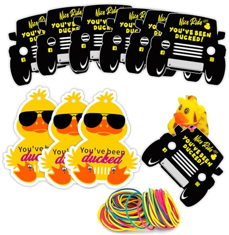 Waxvery You've Been Ducked, Cute Yellow Duck and Black Car Tags, Duck Ducking Game Card, Rubber Duck Card with Round Hole and Rubber Bands