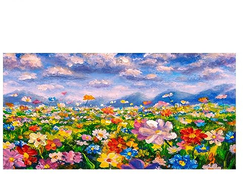 Tableau Peinture Huile Sur Toile Abstrait,Peintures À L'Huile 100 % Peintes À La Main, Décoration Murale Moderne Avec Vue Arrière, Motif De Paysage De Fleurs De Champ, Fleur Au Couteau, Images D'