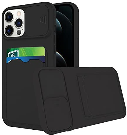 Compatible avec Coque iPhone 11 Pro Antichoc avec Porte Carte, Etui iPhone 11 Pro Silicone avec Protection Cache Camera Coulissant Coque de Telephone Ultra Fine Housse (Noir)