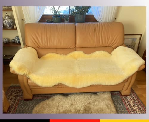 LANAMED Sesselauflage 200cm, Sitzauflage aus echtem Merino Lammfell Schaffell. Extra groß, Doppelfell aus Deutschland. Medizinische Gerbung. Naturform