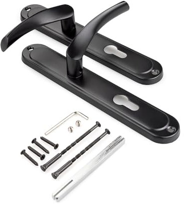 VERAMET® Set di maniglie per porta, set di maniglie per porte di ingresso, maniglia su entrambi i lati, forma a L, colore nero opaco (PZ cilindro – 90 mm)