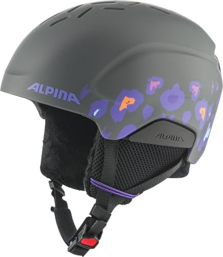 Alpina PIZI - Sicherer, Bruchfester & Individuell Anpassbarer Skihelm Mit Abnehmbaren Ohrenpolstern Für Kinder, Midnight-Grey Leo matt, 46-51 cm