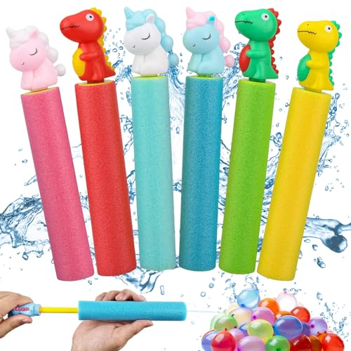 Wasserpistole Kinder Schaumstoff, 6 Stück Wasserpistole Kinder, Wasserspritzpistole Schaumstoff, Sommer Wasserspielzeug für Jungen Mädchen, Wasserspritzpistole für Garten, Strand & Pool