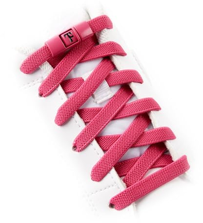 TEEZY No Tie Shoe Laces for Trainers | Premium Elastic Weave & Chrome Buckle | Adult/Kids Tieless Elastic Shoelaces | ORIGINAL (Hot Pink)
