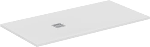 Ideal Standard - Ultra Flat S+, Piatto doccia rettangolare ultrasottile in resina effetto pietra, 160x80cm, Ideal Solid, Scarico lato corto, Bianco