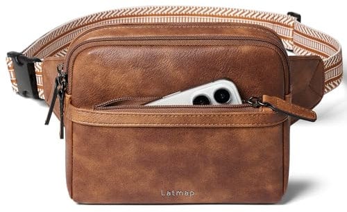 LATMAP 3L Bauchtasche Damen, Sling Bag Bumbags for Ladies Kleine PU Leder Fanny Pack Brusttasche Diebstahlsicher