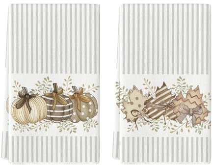 Artoid Mode Rayas hojas de arce calabazas otoño paños de cocina paños de cocina 42 x 65 cm decoración caso temporada toallas de poliéster juego de 2