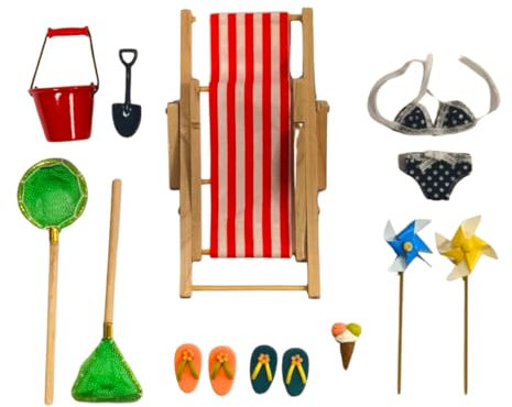 Minimum World Dolls House Beach Accessory Pack, 1:12 Scale, Fishing Nets, Ice Cream, Bucket and Spade, Windmills, Flip Flops, Bikini, Deck Chair