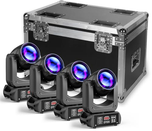 WZYBUTA 4Er Pack 150W Moving Head LED DMX512 Spot Beam RGBW Wash mit 1pc Fly Case Flightcase