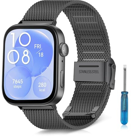 MaEiol Cinturino Metallo per Huawei Watch Fit 4 / Fit 4 Pro/Huawei Watch Fit 3, Chiusura Rete Metallo Cintura Regolabile per Uomini Donne, Acciaio Inossidabile Ricambio Cinturino - Nero