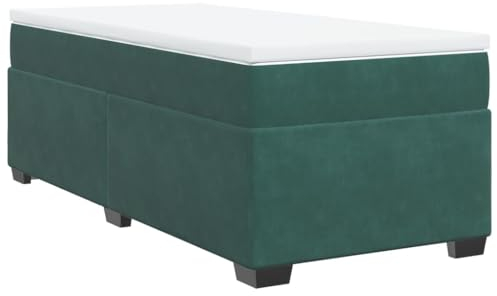 vidaXL Boxspringbett, Bett mit Matratze Matratzenauflage, Polsterbett Einzelbett für Schlafzimmer, Bettgestell mit Lattenrost, Dunkelgrün 90x190cm Samt