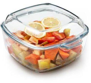 NUTRIUPS 2.5L Glass Casserole Dish with Lid 20CM Square Glass Casserole Dish, Oven Dish with Lid Borosilicate Glass Baking Dish