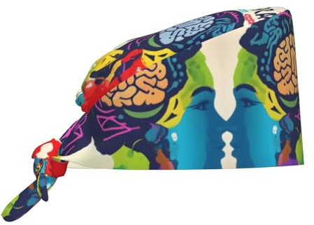 Left and Right Brain Advantage Premium Bouffant Scrub Caps - Satin Lined Surgical Caps with Adjustable Strap for Men and Women Black, Schwarz, Einheitsgröße