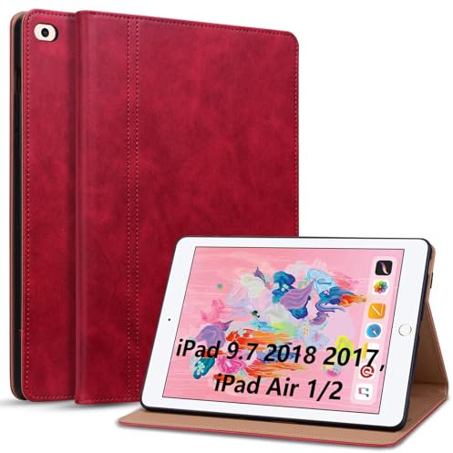Cicili Hülle für iPad Air 2 iPad 6./5. Generation iPad 9,7 Zoll 2018/2017, Kunstleder Schutzhülle Tablet Case Cover für iPad 5/6/Air 2/Air 1 mit Ständer Auto Schlafen/Wachen - Rot