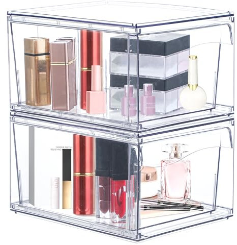 Lrocotanc Lot de 2 Rangement Tiroir - Organisateur de Rangement de Maquillage - Organisateur Transparent pour salle de bain, lavabo, chambre