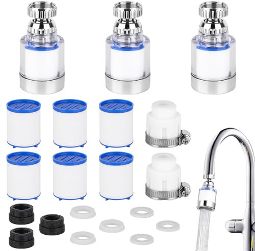 Prmape 11 Piezas Filtro de Agua para Grifo, 3pcs Filtro de Agua de Grifo 360°+6pcs Filtro de Algodón Pp+2pcs Adaptador, Universal Ecogrifo con Filtro Purificador de Agua para Fregadero Cocina Baño