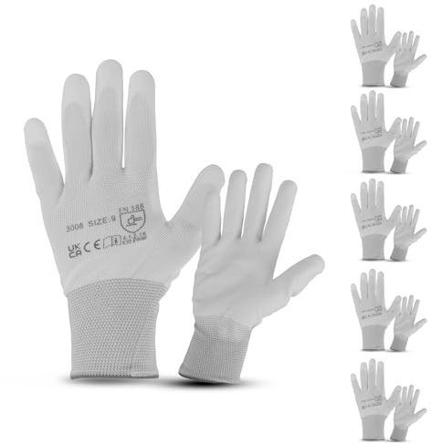 Navoys 6 Pairs Lightweight Painters PU Grip Safety Work Gloves - Size Large (9) Men Women's, Sensitive Precision Working, Thin, Lightweight, Breathable, Ideal for Painting & Decorating, Electronics