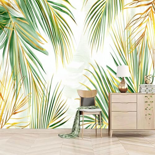 Papier Peint Panoramique Feuilles de Palmier 450x315 cm 3D Papier Peint Intissé Feuilles Tropicales Photo Trompe l'oeil Poster Geant Mural Salon Chambre Enfant Chambre Décoration Murale a.3951